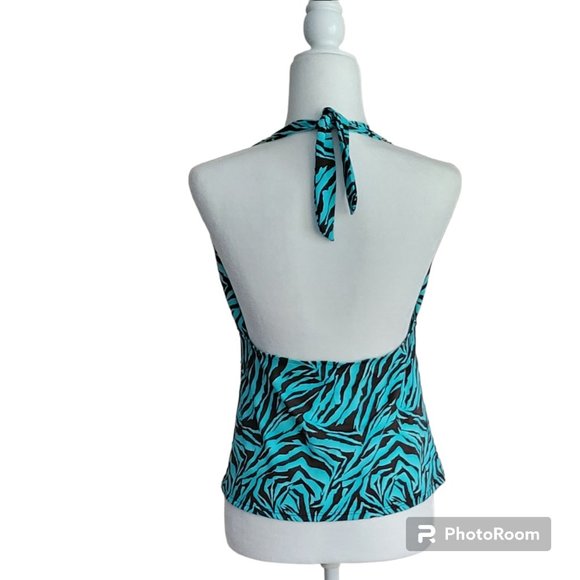 Caribbean Joe Halter Tankini Top Slim Shaper Y2K Retro Animal Print Sz 16 - Picture 3 of 10
